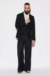 Buy_Varun Bahl_Black Organza, Cotton Cut Work, Embroidery Tuxedo And Trouser Set _Online_at_Aza_Fashions
