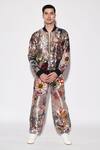 Shop_Varun Bahl_Black Tissue Embroidery Printed Bomber Jacket And Trouser Set _at_Aza_Fashions