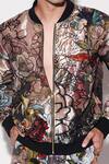 Shop_Varun Bahl_Black Tissue Embroidery Printed Bomber Jacket And Trouser Set _Online_at_Aza_Fashions
