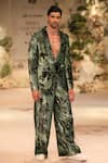 Buy_Varun Bahl_Green Velvet Printed Floral Suit And Trouser Set  _at_Aza_Fashions