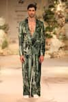 Shop_Varun Bahl_Green Velvet Printed Floral Suit And Trouser Set  