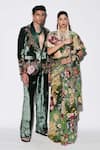 Varun Bahl_Green Velvet Embroidered Floral Suit And Trouser Set  _Online_at_Aza_Fashions