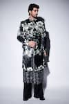 Shop_Varun Bahl_Black Velvet, Chanderi Sequins, Embroidery Floral Print Sherwani Set _Online_at_Aza_Fashions