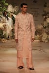 Buy_Varun Bahl_Pink Modal, Silk, , Cotton, Floral Sherwani Set _at_Aza_Fashions