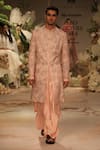 Shop_Varun Bahl_Pink Modal, Silk, , Cotton, Floral Sherwani Set _at_Aza_Fashions