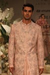 Varun Bahl_Pink Modal, Silk, , Cotton, Floral Sherwani Set _Online_at_Aza_Fashions