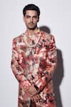 Shop Varun Bahl Red Viscose, Brocade Embroidery Floral Print Sherwani Set Online at Aza Fashions Shop_Varun Bahl_Red Viscose, Brocade Embroidery Floral Print Sherwani Set _Online_at_Aza_Fashions