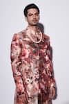 Varun Bahl Red Viscose, Brocade Embroidery Floral Print Sherwani Set at Aza Fashions Varun Bahl_Red Viscose, Brocade Embroidery Floral Print Sherwani Set _at_Aza_Fashions