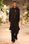 Buy_Varun Bahl_Black Modal, Cotton, Silk Cut Work Embroidered Sherwani Set _at_Aza_Fashions