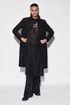 Varun Bahl_Black Modal, Cotton, Silk Cut Work Embroidered Sherwani Set _Online_at_Aza_Fashions