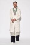 Shop_Varun Bahl_Ivory Modal, Chanderi, Cotton Sequins, Embroidery Sherwani Set _at_Aza_Fashions