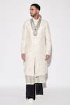 Buy_Varun Bahl_Ivory Modal, Chanderi, Cotton Sequins, Embroidery Sherwani Set _Online_at_Aza_Fashions