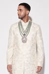 Shop_Varun Bahl_Ivory Modal, Chanderi, Cotton Sequins, Embroidery Sherwani Set _Online_at_Aza_Fashions