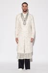 Buy_Varun Bahl_Ivory Modal, Chanderi, Cotton Sequins, Embroidery Sherwani Set 