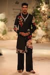 Buy_Varun Bahl_Black Chanderi Applique Velvet Sherwani Set _at_Aza_Fashions
