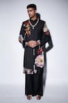 Shop_Varun Bahl_Black Chanderi Applique Velvet Sherwani Set _at_Aza_Fashions