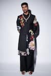 Buy_Varun Bahl_Black Chanderi Applique Velvet Sherwani Set _Online_at_Aza_Fashions