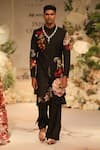 Buy_Varun Bahl_Black Chanderi Applique Velvet Sherwani Set 
