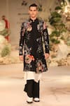 Buy_Varun Bahl_Black Cotton, Silk Sequins, Beads Printed Sherwani Set _at_Aza_Fashions
