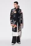Shop_Varun Bahl_Black Cotton, Silk Sequins, Beads Printed Sherwani Set _at_Aza_Fashions