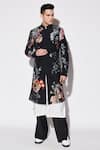 Varun Bahl_Black Cotton, Silk Sequins, Beads Printed Sherwani Set _Online_at_Aza_Fashions