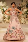 Buy_Varun Bahl_Pink Mono Net Embroidery Floral Tube Neck Artwork Ball Gown _at_Aza_Fashions