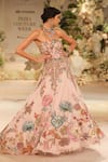 Shop_Varun Bahl_Pink Mono Net Embroidery Floral Tube Neck Artwork Ball Gown _at_Aza_Fashions