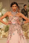 Varun Bahl_Pink Mono Net Embroidery Floral Tube Neck Artwork Ball Gown _Online_at_Aza_Fashions