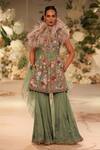Buy_Varun Bahl_Green Georgette, Silk Organza, Denim Sequins, Floral Bloom Kurta Sharara Set _at_Aza_Fashions