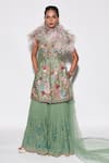 Shop_Varun Bahl_Green Georgette, Silk Organza, Denim Sequins, Floral Bloom Kurta Sharara Set _at_Aza_Fashions