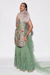 Buy_Varun Bahl_Green Georgette, Silk Organza, Denim Sequins, Floral Bloom Kurta Sharara Set _Online_at_Aza_Fashions