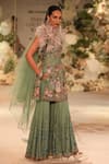 Varun Bahl_Green Georgette, Silk Organza, Denim Sequins, Floral Bloom Kurta Sharara Set _at_Aza_Fashions