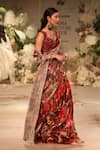 Shop_Varun Bahl_Red Dupion Silk Blossom Print Saree Gown _at_Aza_Fashions