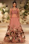 Buy_Varun Bahl_Pink Organza Embroidery, Sequins Floral Corsage Applique Lehenga With Blouse _at_Aza_Fashions