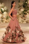 Shop_Varun Bahl_Pink Organza Embroidery, Sequins Floral Corsage Applique Lehenga With Blouse _at_Aza_Fashions