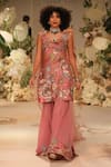 Buy_Varun Bahl_Pink Silk Dupion Printed Sequin Blossom Cut-out Kurta Sharara Set  _at_Aza_Fashions