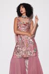 Buy_Varun Bahl_Pink Silk Dupion Printed Sequin Blossom Cut-out Kurta Sharara Set  _Online_at_Aza_Fashions