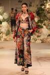 Shop_Varun Bahl_Black Velvet Floral Print Jacket Pant Set _at_Aza_Fashions