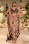 Buy_Varun Bahl_Black Crinkle Lurex Printed Blossom Pre-stitched Saree With Blouse  _at_Aza_Fashions