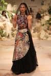 Shop_Varun Bahl_Black Tulle, Silk Sequins, Blossom Print Side Panel Skirt With Bodysuit _at_Aza_Fashions