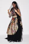 Varun Bahl_Black Tulle, Silk Sequins, Blossom Print Side Panel Skirt With Bodysuit _Online_at_Aza_Fashions
