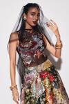 Buy_Varun Bahl_Black Tulle, Silk Sequins, Blossom Print Side Panel Skirt With Bodysuit _Online_at_Aza_Fashions