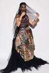 Shop_Varun Bahl_Black Tulle, Silk Sequins, Blossom Print Side Panel Skirt With Bodysuit _Online_at_Aza_Fashions