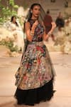 Varun Bahl_Black Tulle, Silk Sequins, Blossom Print Side Panel Skirt With Bodysuit _at_Aza_Fashions