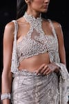 Dolly J_Ivory Shimmer Tulle Embroidery Crystal Cape Open Hecate Lehenga Saree Set With _at_Aza_Fashions