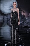 Buy_Dolly J_Black Tulle Sequins, Beads Boat Neck Hera Embroidered Bodycon Gown _at_Aza_Fashions