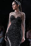 Dolly J_Black Tulle Sequins, Beads Boat Neck Hera Embroidered Bodycon Gown _Online_at_Aza_Fashions