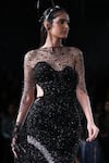 Buy_Dolly J_Black Tulle Sequins, Beads Boat Neck Hera Embroidered Bodycon Gown _Online_at_Aza_Fashions
