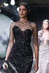 Shop_Dolly J_Black Tulle Sequins, Beads Boat Neck Hera Embroidered Bodycon Gown _at_Aza_Fashions