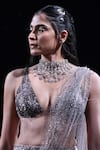 Dolly J_Grey Shimmer Tulle Embroidered Sequin Eres Lehenga Saree And Blouse Set _Online_at_Aza_Fashions